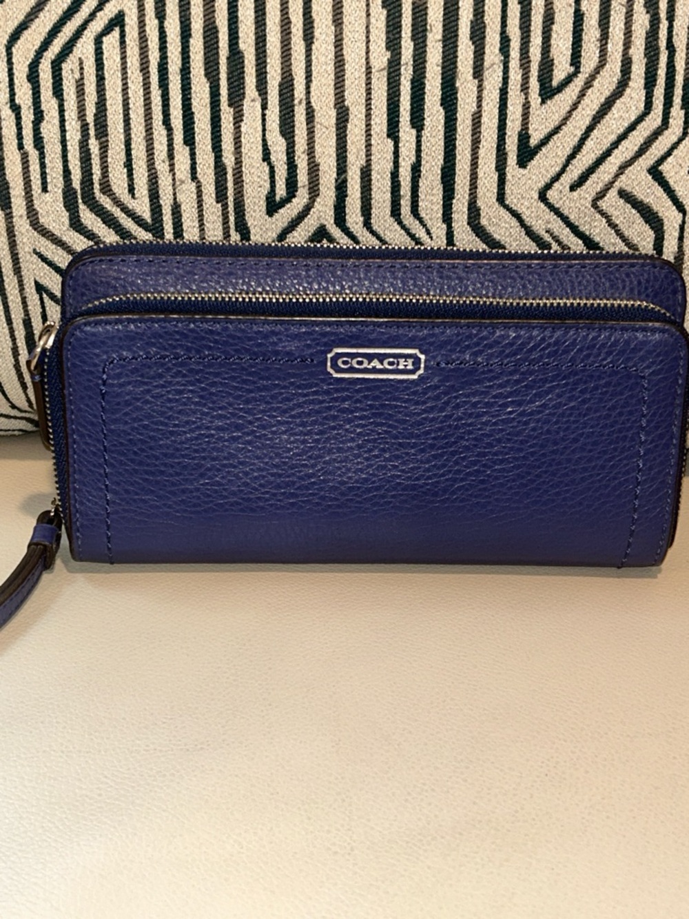 COACH Pebbled Leather Zip Continental Wallet - Royal Blue